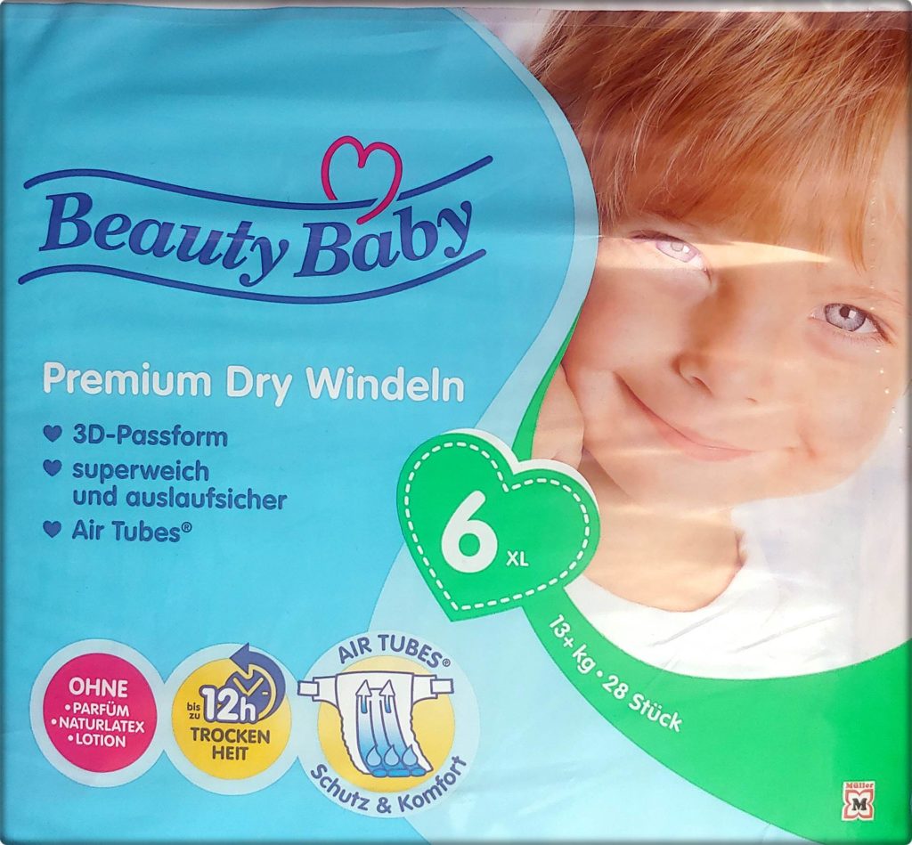 Einzelpack Beauty Baby Premium Dry Windeln Größe 6 XL Vorderseite