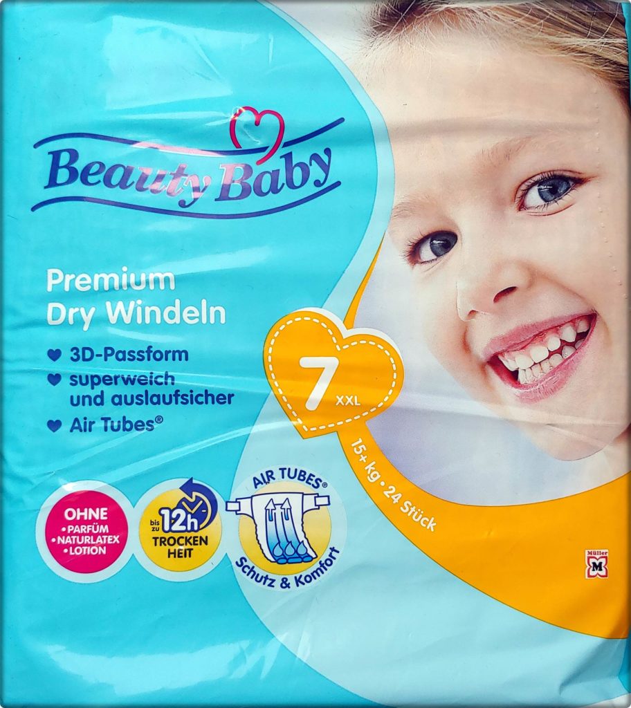 Einzelpack Beauty Baby Premium Dry Windeln Größe 7 XXL Vorderseite