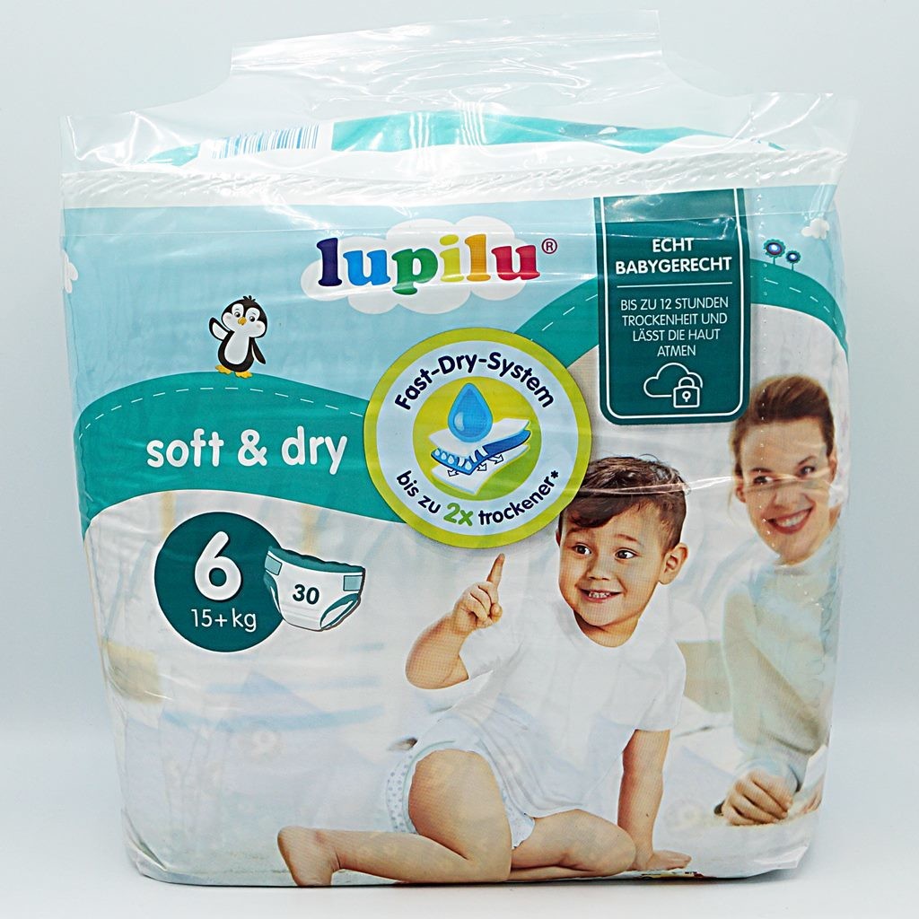 Einzelpackung Vorderseite der Lupilu soft & dry Windeln Größe 6
